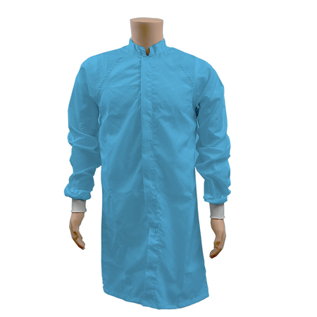 TRANSFORMING TECHNOLOGIES ESD Cleanroom Frock, Light Blue, L JLM6204LB